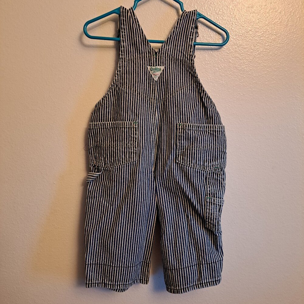 OshKosh B’Gosh Vestbak Striped Denim Railroad Engineer Bib Overalls W/Snap Legs - Picture 3 of 9